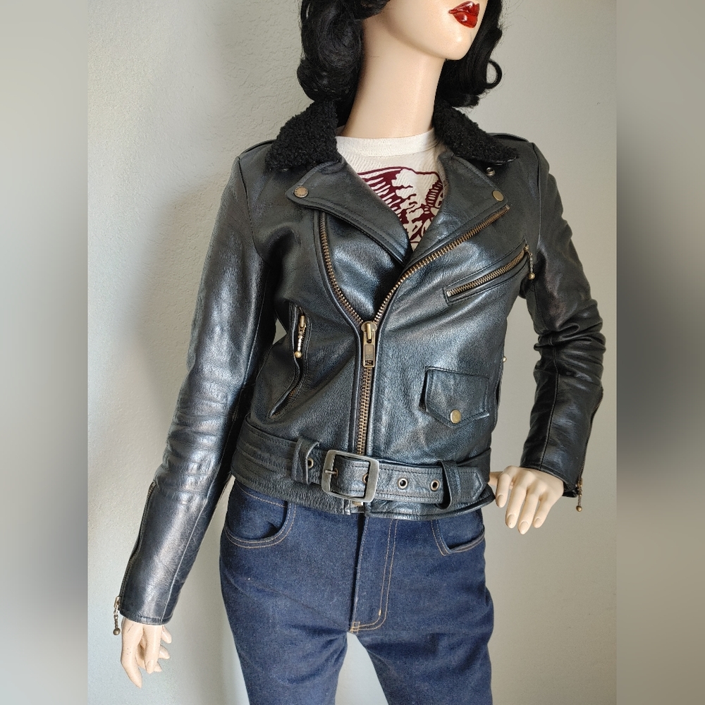 Women's Black Leather Jacket - Picture 2 of 8